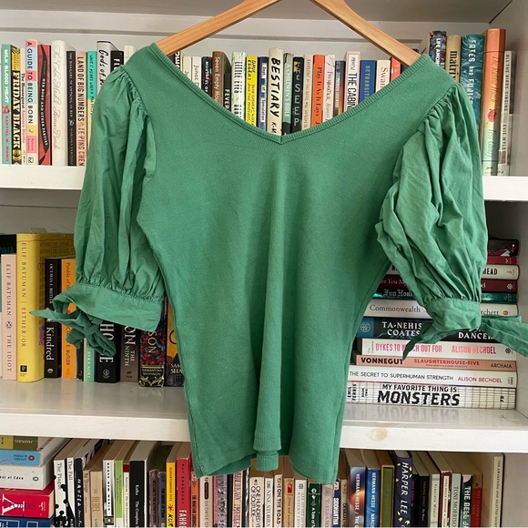 Anthropologie Maeve Puff-Sleeved Top in Kelly Green - Picture 6 of 8